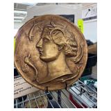 Round Plaster Plaque with Womanï¿½s Relief and Gold