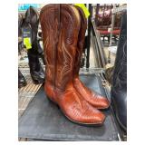 Brown Leather Western Cowboy Boots with Intricate