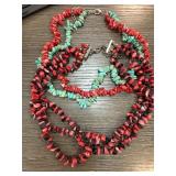 Coral and Turquoise Beaded Necklaces