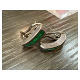 Sterling Silver Earrings with Green Inlay