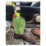 Brown and Green Leather Cowboy Boot Lamp