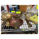 Brass Globe, Bird Figurine, and Decorative Bowls