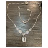 Rhodium-Plated Crystal Necklace and Bracelet Set
