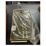 Green Bakelite Dominoes with Gold Dots in Tray
