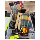 Miscellaneous Items in Clear Plastic Bin