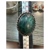 Sterling Silver Ring with Green Stone Cabochon