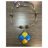 Sterling Silver Beaded Necklace with Glass Pendant