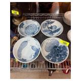 4 Blue and White Porcelain Bowls with Marking