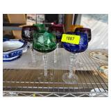 6 Cut Crystal Colored Wine Glasses