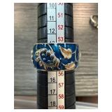 Sterling Silver Ring With Blue Enamel Floral Desig