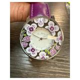 Vera Bradley Floral Wristwatch with Purple Leather