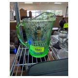 Uranium Depression Glass Pitcher with Embossed Des