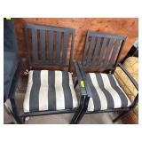 Two Black Metal Patio Chairs with Cushions