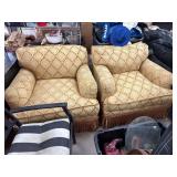 2pc Quality Upholstered Armchairs With Fringe Trim
