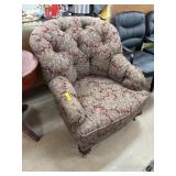 Tufted Lounge Chair with Floral Upholstery and Woo