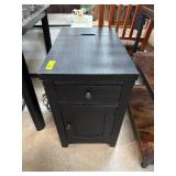 Black Wooden End Table with Charging Ports and Sto