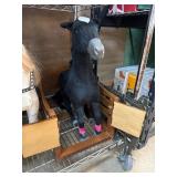 Black Plush Horse Toy With Wood Wagon