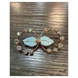Austrian Brooch with Crystal Stones and Enamel Lea
