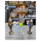 Amber Glass Goblet with Silver Salt and Pepper Sha