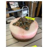 Pink Onyx Box with Ornate Top and Metal Accents