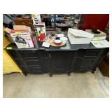 Black Wooden Sideboard With Yellow Interior