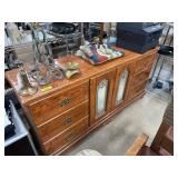 Wooden Dresser With Brass Hardware and Mirrored De
