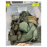 Plastic Bin of Military Clothing and Gear