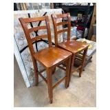 Two Wooden Ladder-Back Bar Stools