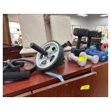 Gym Equipment Set Featuring Dumbbells and Ab Rolle