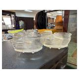 Three Clear Glass Inkwells with Ribbed Design