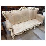 Ornate Cream-Colored Upholstered Wooden Sofa