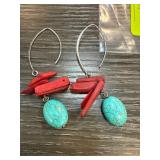Sterling Silver Earrings with Turquoise and Coral
