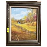 Framed Acrylic Painting of Rural Landscape Scene