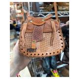 Handwoven Leather Crossbody Purse with Adjustable