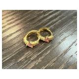 Sterling Silver Hoop Earrings with Pink Stones