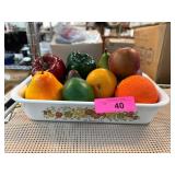 Corning Ware Baking Dish with Artificial Fruit