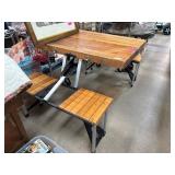 Folding Wood and Metal Picnic Table with Built-In