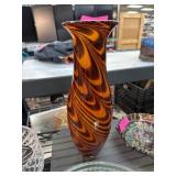 Brown and Orange Swirl Art Glass Vase