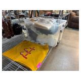 Plastic Bin Containing Assorted Linens and McDonal