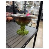 Green and Amber Glass Compote Bowl on Pedestal