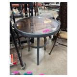 Round Glass-Top Metal Side Table with Wooden Detai