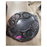 Large Carved Wooden Tray with Floral Design