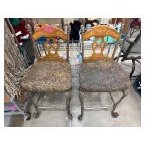 Wood and Metal Bar Stools with Upholstered Seats