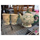 Irish Pottery Teapot with Two Matching Mugs