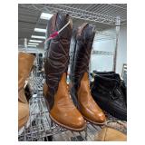 Brown and Tan Leather Cowboy Boots With Embroidere