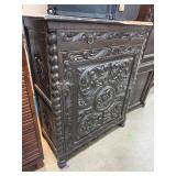 Carved Dark Wood Cabinet With Drawer