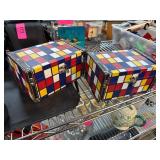 Two Colorful Checkered Storage Boxes