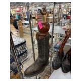 Western Boot Table Lamp With Wood Base