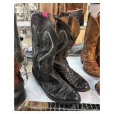 Black Leather Western Cowboy Boots with White Stit