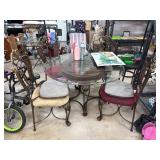 Glass-Top Table With Metal Frame and Four Cushione